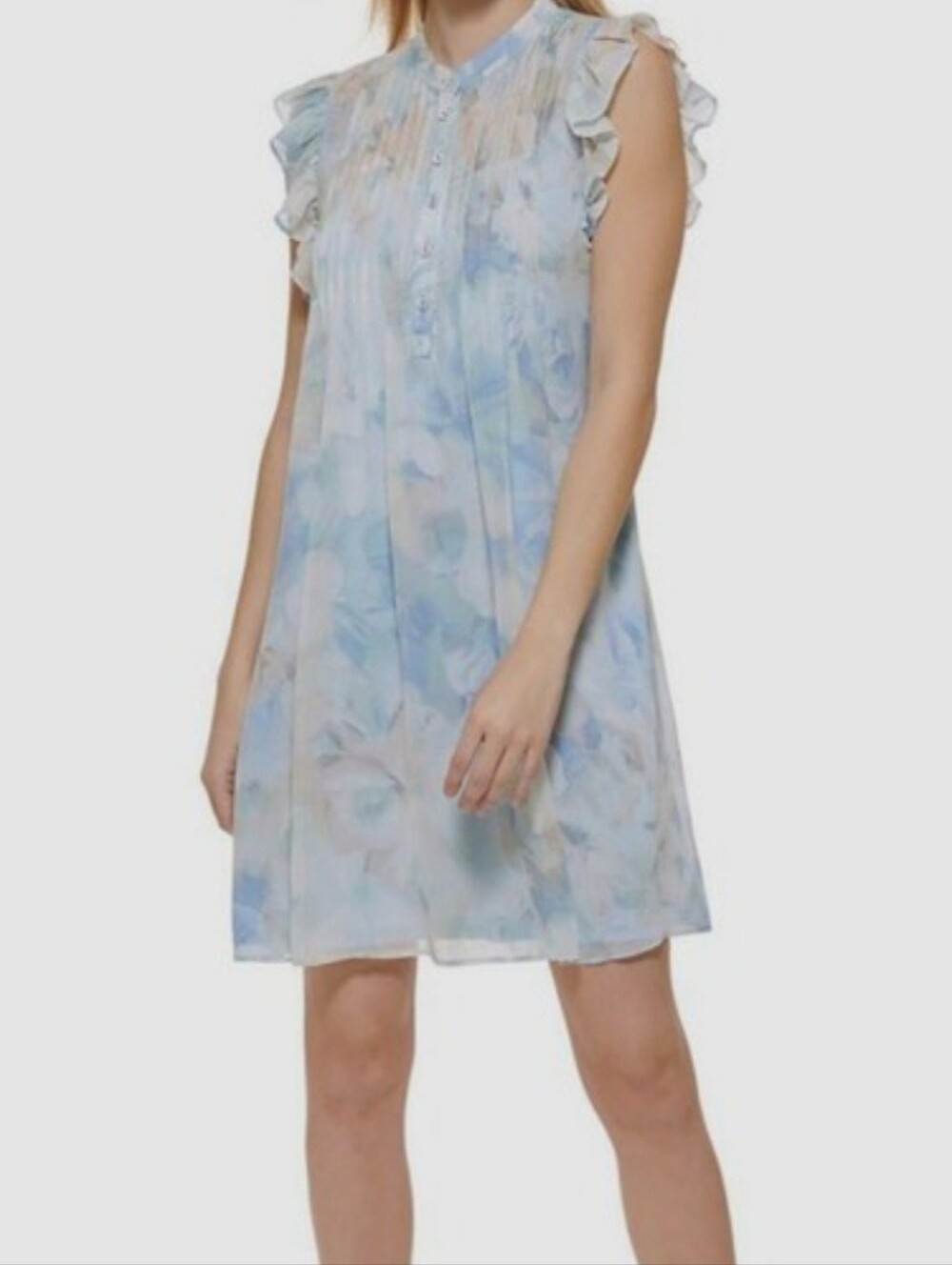Calvin Klein Women's Floral Pleated Button Front Sleeveless Ruffle Dress Size 10